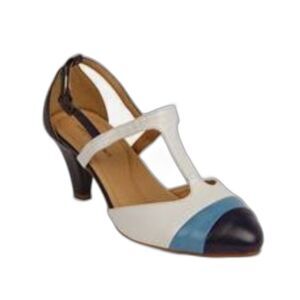 Comfortview White Blue Colorblock Gatsby T-Strap Heeled Dress Pump Size 10.5WW